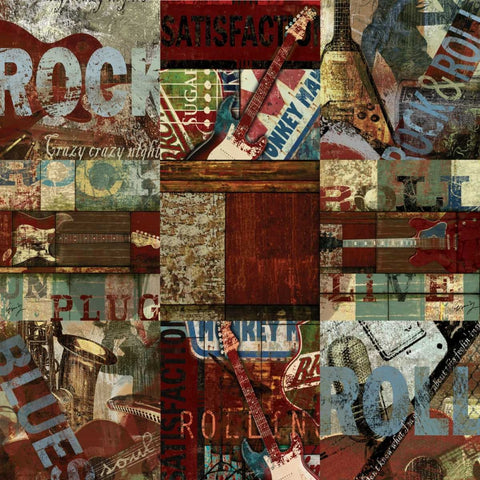 ROCK and ROLL 9-PATCH Black Modern Wood Framed Art Print by Yang, Eric