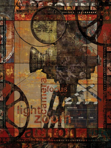 MOVIE CAMERA White Modern Wood Framed Art Print with Double Matting by Yang, Eric