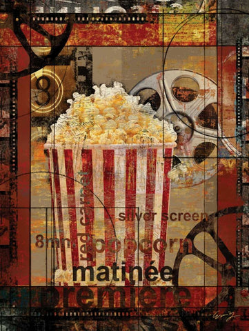 MOVIE POPCORN White Modern Wood Framed Art Print with Double Matting by Yang, Eric