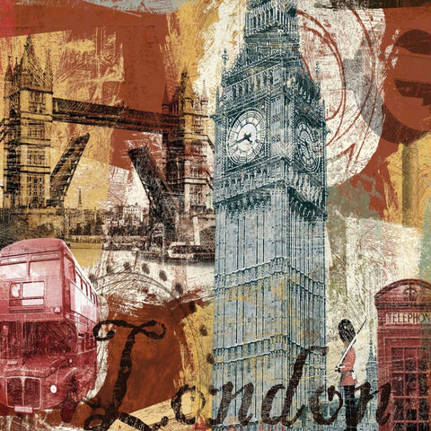 TOUR LONDON Black Modern Wood Framed Art Print by Yang, Eric