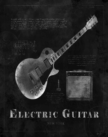 BLACK PRINT ELECTRIC GUITAR White Modern Wood Framed Art Print with Double Matting by Yang, Eric