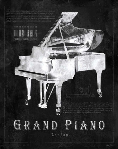 BLACK PRINT GRAND PIANO White Modern Wood Framed Art Print with Double Matting by Yang, Eric