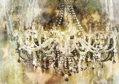 VINTAGE CRYSTAL CHANDELIER Black Ornate Wood Framed Art Print with Double Matting by Yang, Eric