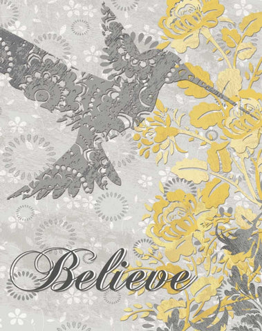 BELIEVE BIRD Black Ornate Wood Framed Art Print with Double Matting by Ballantyne, Piper