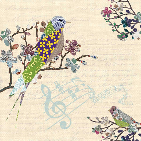 PATCH WORK BIRDS I White Modern Wood Framed Art Print with Double Matting by Ballantyne, Piper