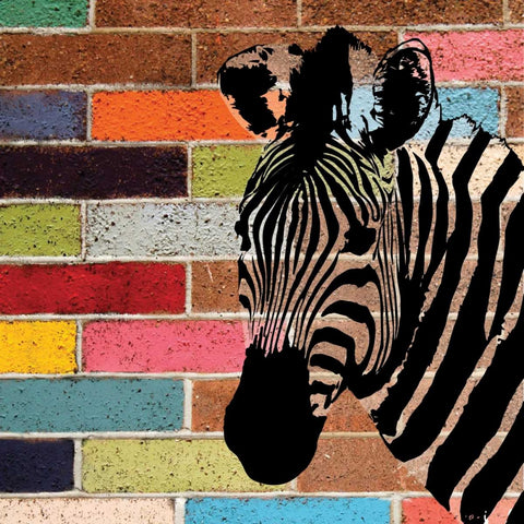 BRICK WALL ZEBRA White Modern Wood Framed Art Print with Double Matting by Ballantyne, Piper