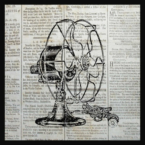 VINTAGE FAN Black Modern Wood Framed Art Print by Ballantyne, Piper