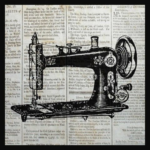 VINTAGE SEWING MACHINE White Modern Wood Framed Art Print with Double Matting by Ballantyne, Piper