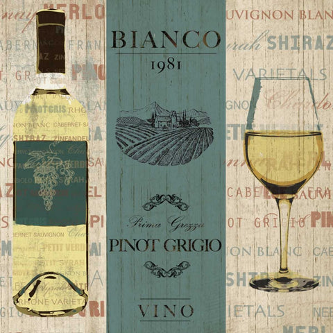 VINO BIANCO 1981 Black Modern Wood Framed Art Print by Ballantyne, Piper