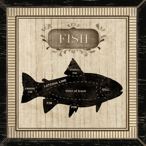 FISH Black Ornate Wood Framed Art Print with Double Matting by Ballantyne, Piper