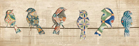 BIRDS ON A WIRE Black Modern Wood Framed Art Print by Ballantyne, Piper