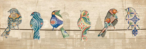 BIRDS ON A WIRE MATE Black Ornate Wood Framed Art Print with Double Matting by Ballantyne, Piper