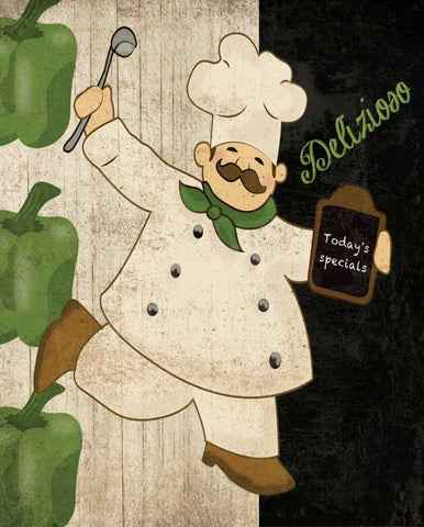 DELIZIOSO CHEF Black Ornate Wood Framed Art Print with Double Matting by Ballantyne, Piper