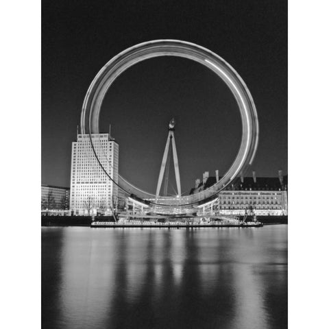 London Eye Millennium Wheel Night White Modern Wood Framed Art Print by Frank, Assaf