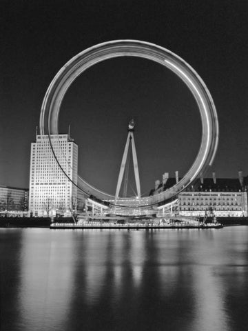 London Eye Millennium Wheel Night Black Ornate Wood Framed Art Print with Double Matting by Frank, Assaf