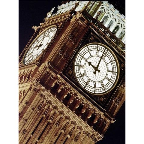 Low angle view of big ben at night, Parliament, England Black Modern Wood Framed Art Print with Double Matting by Frank, Assaf