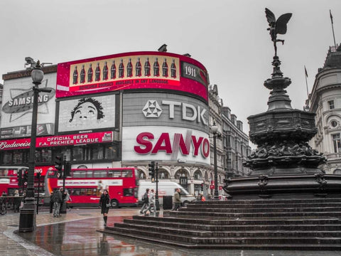 Piccadilly Circus, London White Modern Wood Framed Art Print with Double Matting by Frank, Assaf