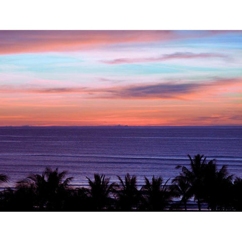 Sea by palm tree at dusk, elevated view White Modern Wood Framed Art Print by Frank, Assaf