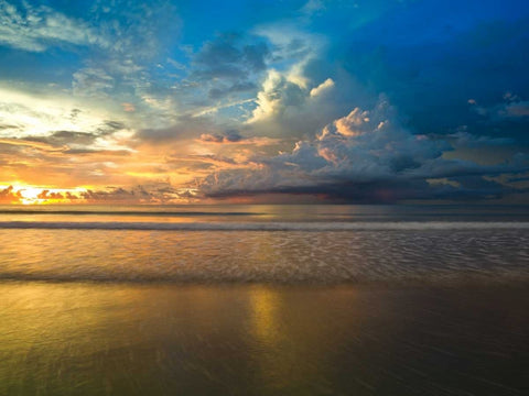 Beach with dramatic sky at dusk, Malaysia White Modern Wood Framed Art Print with Double Matting by Frank, Assaf