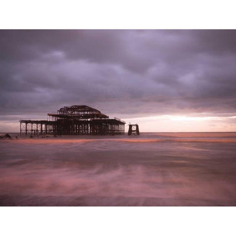 Brighton Pier at dusk White Modern Wood Framed Art Print by Frank, Assaf