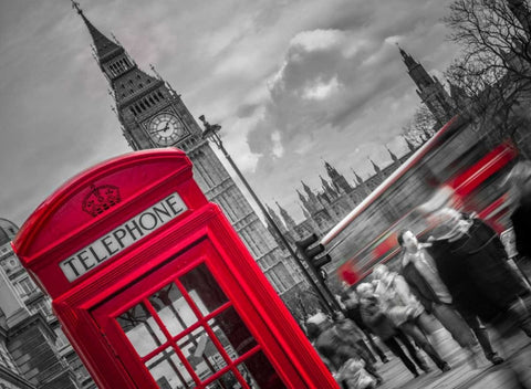 London Houses of Parliment telephone box and stormy clouds Black Ornate Wood Framed Art Print with Double Matting by Frank, Assaf