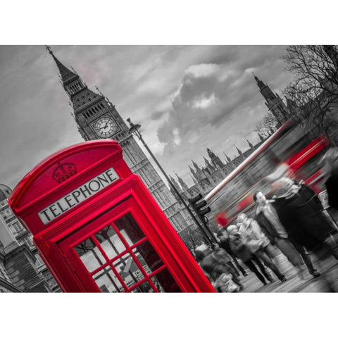 London Houses of Parliment telephone box and stormy clouds White Modern Wood Framed Art Print by Frank, Assaf