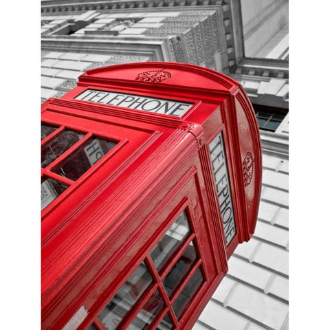 Close-up of telephone box, low angle view, England White Modern Wood Framed Art Print by Frank, Assaf