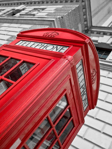 Close-up of telephone box, low angle view, England White Modern Wood Framed Art Print with Double Matting by Frank, Assaf