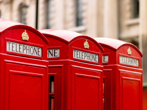 Close-up of telephone box in a row, England White Modern Wood Framed Art Print with Double Matting by Frank, Assaf