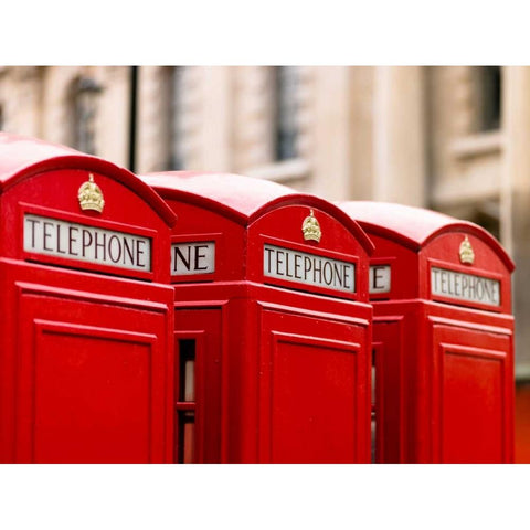 Close-up of telephone box in a row, England White Modern Wood Framed Art Print by Frank, Assaf