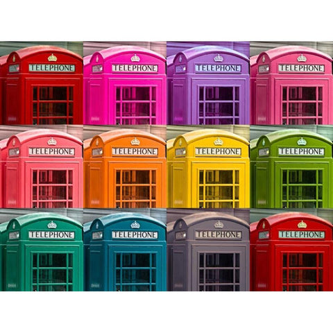 Muti coloured telephone boxes White Modern Wood Framed Art Print by Frank, Assaf