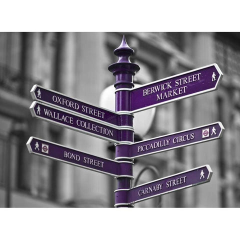 Oxford Circus Sign Post White Modern Wood Framed Art Print by Frank, Assaf