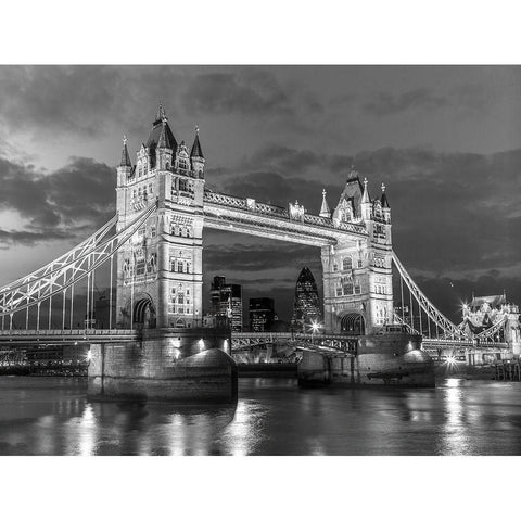 Tower bridge London at night White Modern Wood Framed Art Print by Frank, Assaf