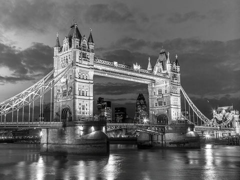 Tower bridge London at night White Modern Wood Framed Art Print with Double Matting by Frank, Assaf