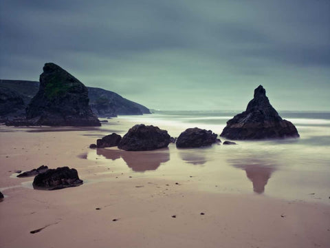 Bedruthan Steps beach Cornwall White Modern Wood Framed Art Print with Double Matting by Frank, Assaf