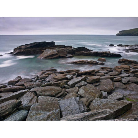 Trebarwith Strand White Modern Wood Framed Art Print by Frank, Assaf