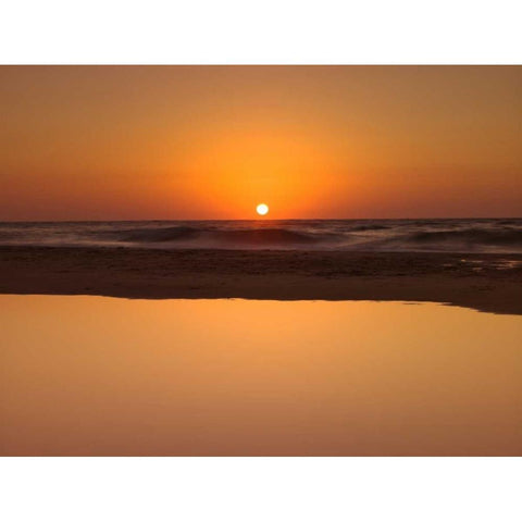 Suntset reflection in water, Palmachim Beach, Israel Black Modern Wood Framed Art Print with Double Matting by Frank, Assaf