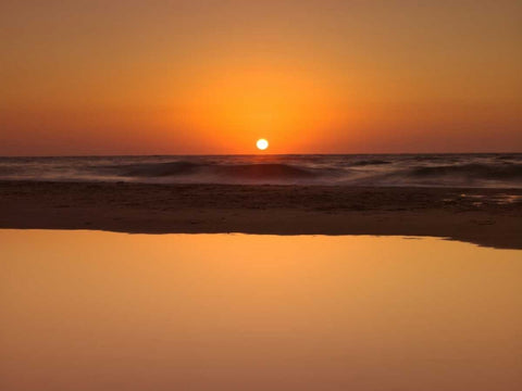 Suntset reflection in water, Palmachim Beach, Israel Black Ornate Wood Framed Art Print with Double Matting by Frank, Assaf