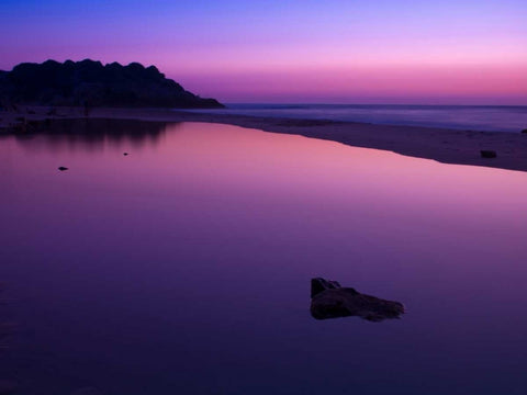 Suntset reflection in water, Palmachim Beach, Israel White Modern Wood Framed Art Print with Double Matting by Frank, Assaf