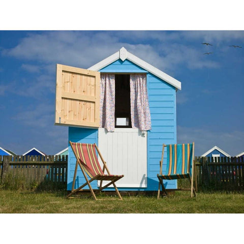 Beach Huts White Modern Wood Framed Art Print by Frank, Assaf