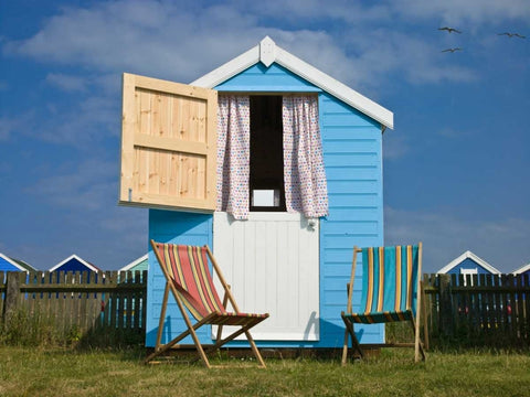 Beach Huts Black Ornate Wood Framed Art Print with Double Matting by Frank, Assaf