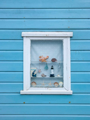 Beach hut close-up against sky White Modern Wood Framed Art Print with Double Matting by Frank, Assaf