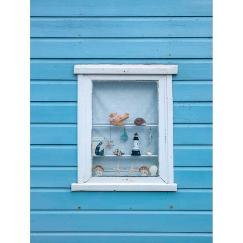 Beach hut close-up against sky White Modern Wood Framed Art Print by Frank, Assaf