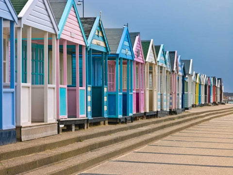 Beach huts in a row White Modern Wood Framed Art Print with Double Matting by Frank, Assaf