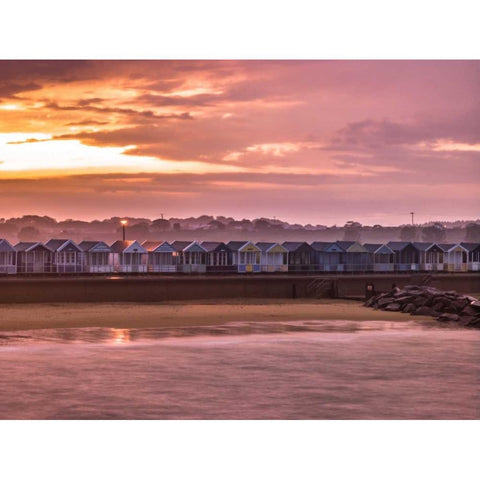 Multi coloured beach huts in a row White Modern Wood Framed Art Print by Frank, Assaf