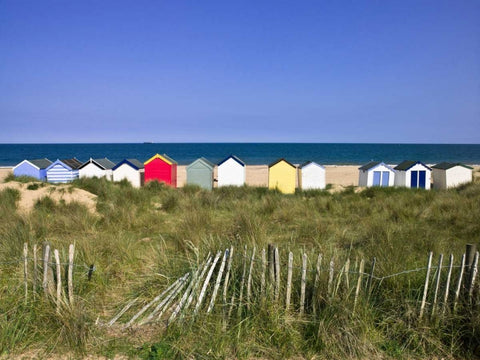 Beach huts in a row White Modern Wood Framed Art Print with Double Matting by Frank, Assaf