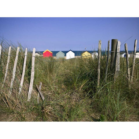 Beach huts in a row White Modern Wood Framed Art Print by Frank, Assaf