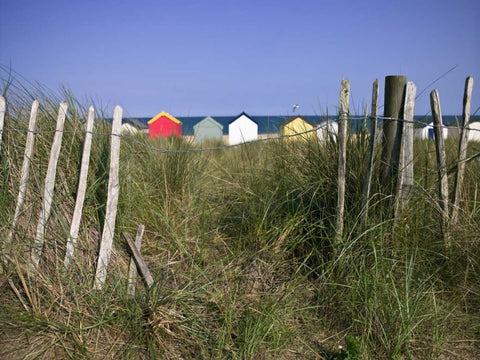 Beach huts in a row White Modern Wood Framed Art Print with Double Matting by Frank, Assaf