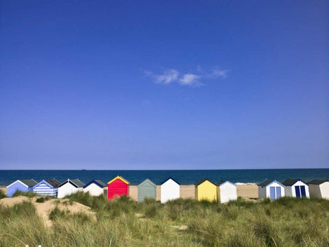 Wodden Fence at beach with huts in the Background Black Ornate Wood Framed Art Print with Double Matting by Frank, Assaf