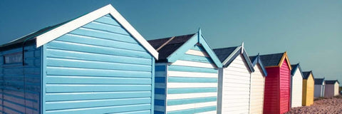 Beach huts in a row Black Ornate Wood Framed Art Print with Double Matting by Frank, Assaf